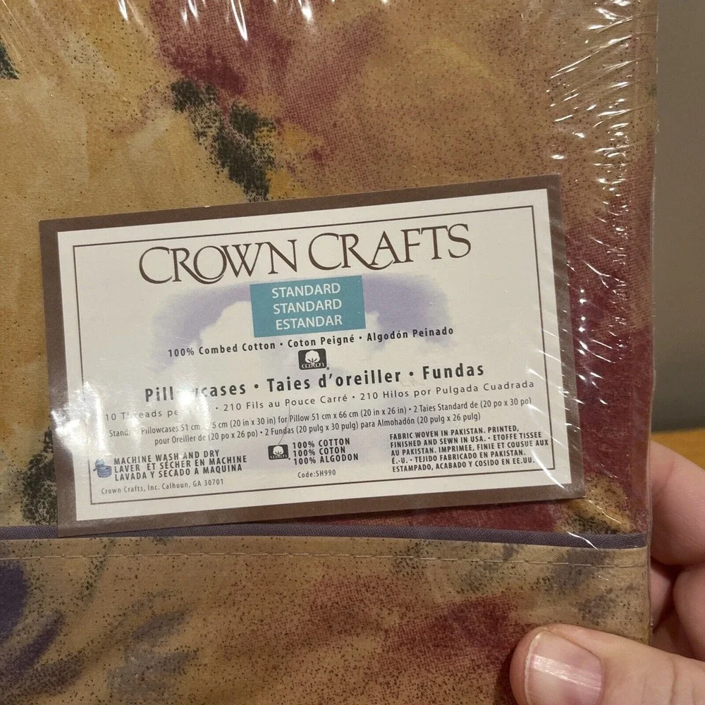 Vintage‎ Crown Crafts Standard Pillowcases NIP Ramballet Brown Floral Watercolor